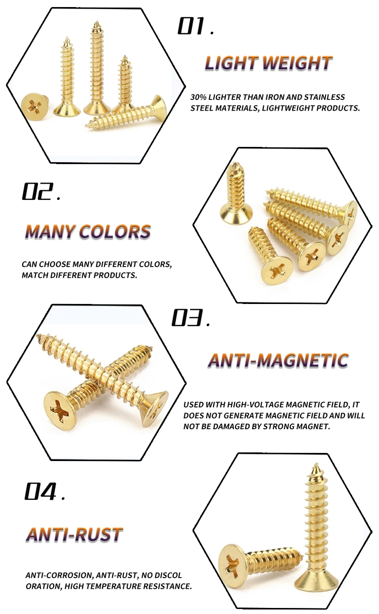 China Supplier Wholesale Copper Wood Screws Countersunk Flat Head Screw