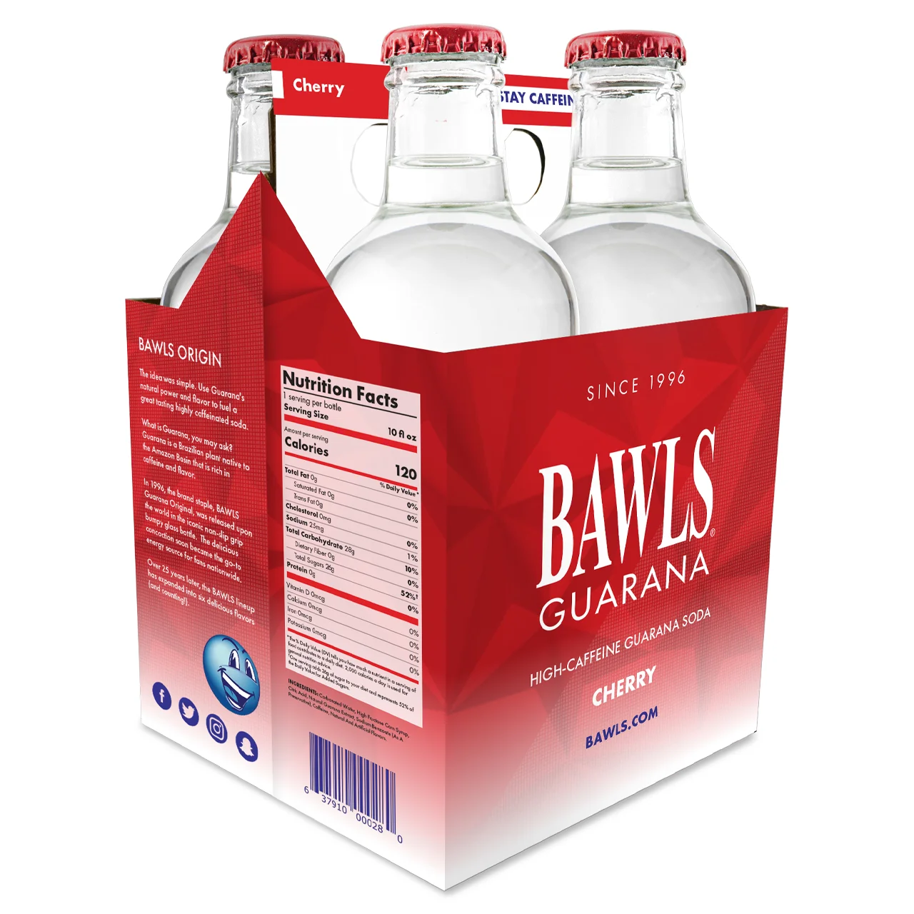 Bawls Guarana Cherry Energy Drink Caffeinated Soda Premium Soda Glass