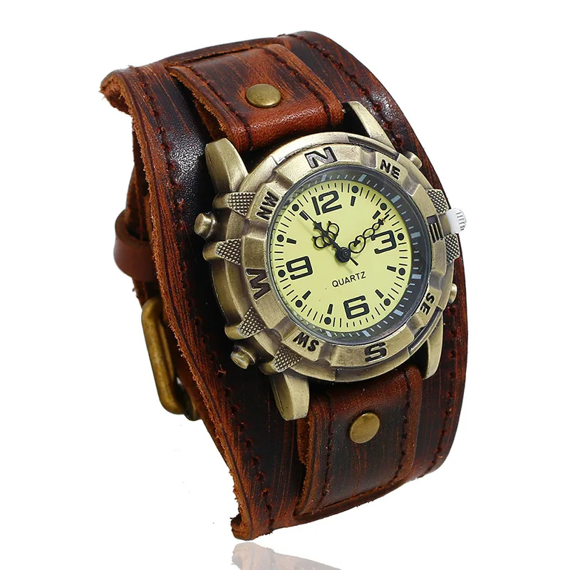 Cross-border Punk Retro Leather Watch Bracelet for Men & Women