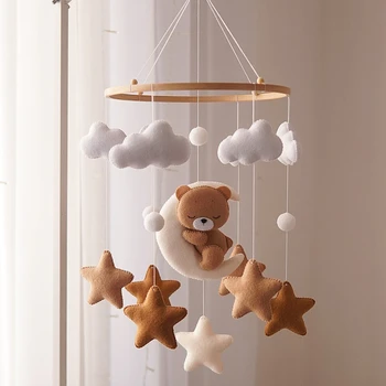 Neutral Gender Boy Girl Wall Mounted Tiny Felt Teddy Bear Sleeping Moon ...