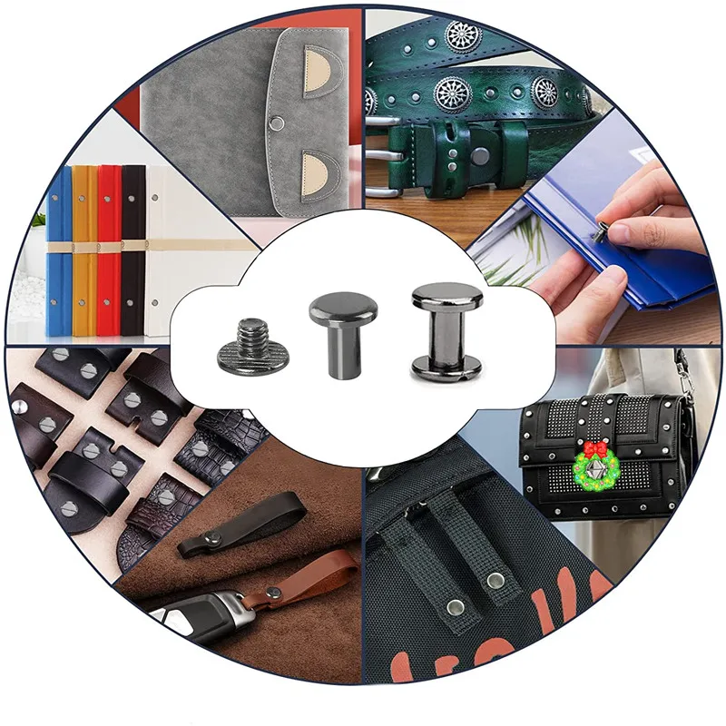 Оптовая продажа Лидер продаж 90 комплектов 6 размеров круглые кожаные заклепки с плоской головкой металлические винтовые шпильки для поделок и переплетения