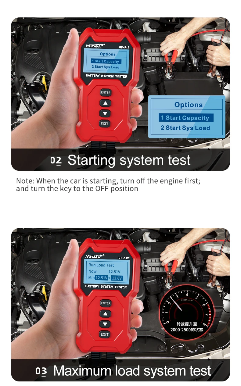 Noyafa Battery System Tester Nf512 Cca Battery Voltage Life Tester