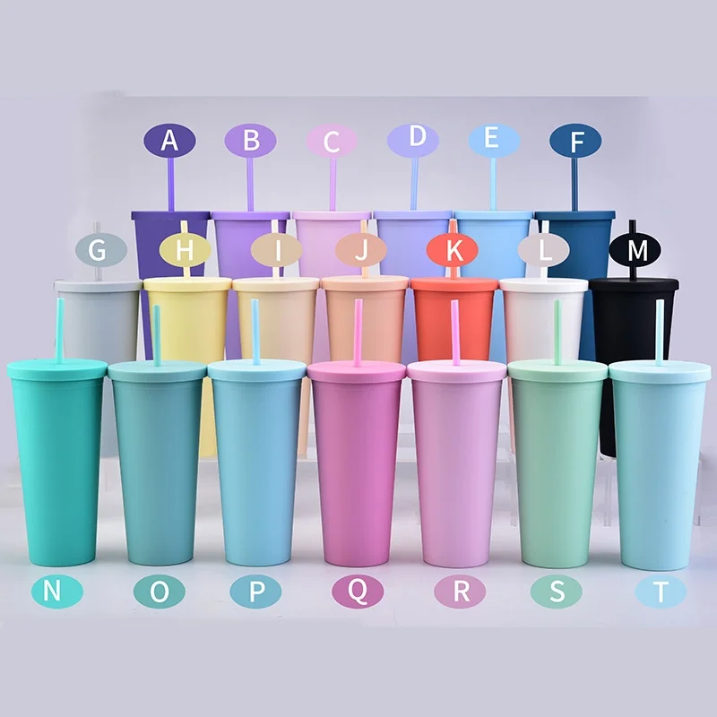 2026 Cross-border Hot-selling Eco-Friendly Double-layer Acrylic Straw Cup 22OZ Large-capacity Outdoor Frosted American Style preview 3