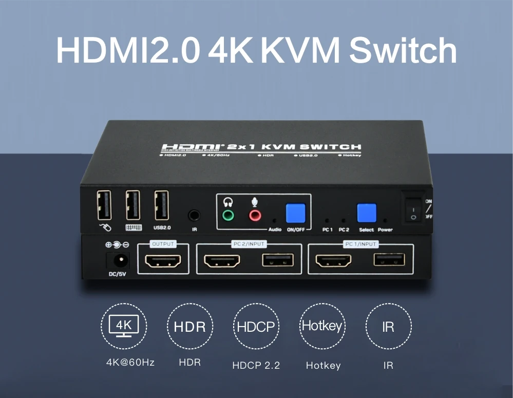 4k 2 Ports Uhd Hdmi2.0 Usb2.0 Hot Plug Hdcp 2.2 Hdmi Hotkey Support Ir