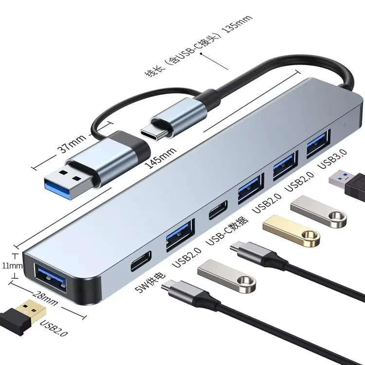 USB 3.0 Hub with Type C SD TF Interfaces Aluminium Card Reader and Data Transfer Adapter for Laptop Multi-port Hub