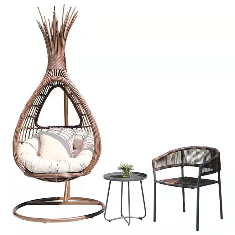Modern Outdoor Swing Garden Egg Chair Wicker Metal Patio Egg Chair Rattan Swing Chair
