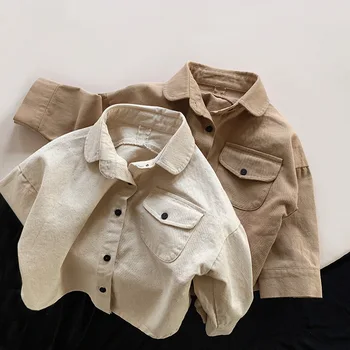 2024 Children's shirt Spring and autumn new girls retro style shirt boy baby cotton coat