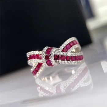 Aimgal fine jewelry wholesale s925 silver plated 18k gold lab ruby diamond bow ring Custom logo