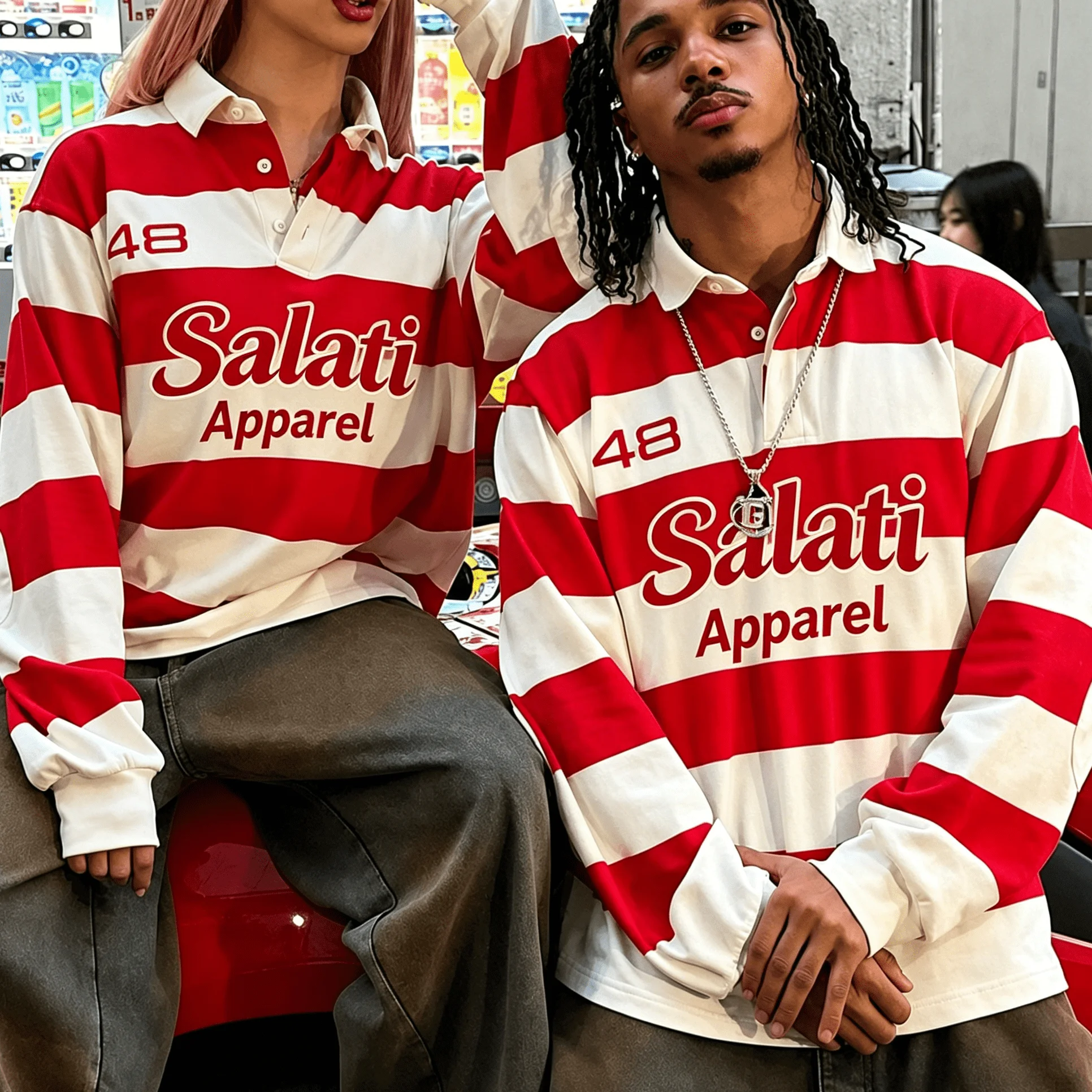 Contrast Lapel Striped Rugby Jersey Embossed Logo Oversized Long Sleeve Polo Inspired Streetwear Mens Blouse gallery 2