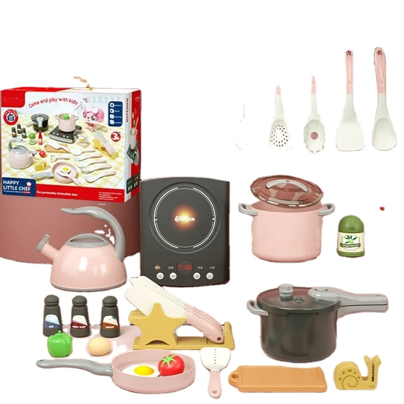 31pcs Mini Simulation Induction Cooker Cooking Toy Set Girl Kids Kitchen Toy Cooking Cookware Kit Chef Pretend Play House Toys