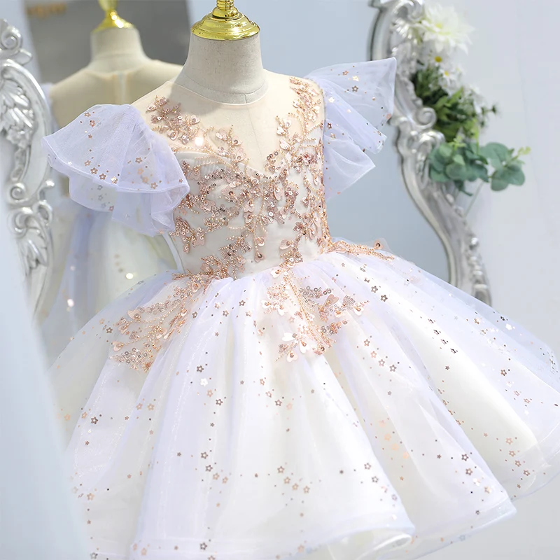 European Style Girl Wedding Dress For Kids Lovely Birthday Party Tutu Dresses For Girls 3-14 Years Old Sleeveless Made in China