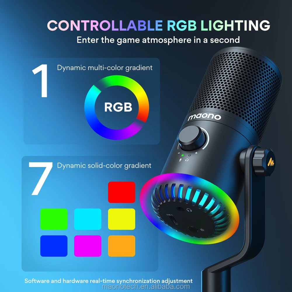 Maono Rgb Gaming Microphone Support Programming 3in1 Mic Knob Desktop
