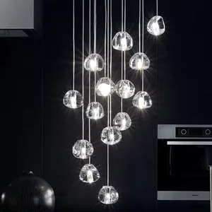 Project Hotel Foyer Raindrop Spiral Crystal Beads Chain Lamp Multiple Chandelier Modern Pendant Light for Staircase