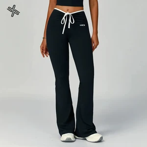 Nylon Fitness Apparel Drawstring Butt Hips Lifting Yoga Tights Workout Leggings Clothings Women Gym Yoga Pants