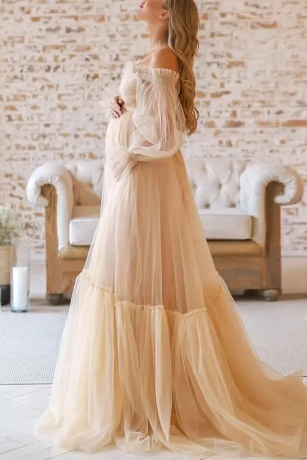 sachin and babi light blue dress Champagne Lace Wedding Dress Maternity main image 1