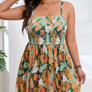 2026 Custom Plus Size Women Bandeau Two Piece Square Neck Flower Tankinis High Waist Removable Padded Quick Dry Swimsuit