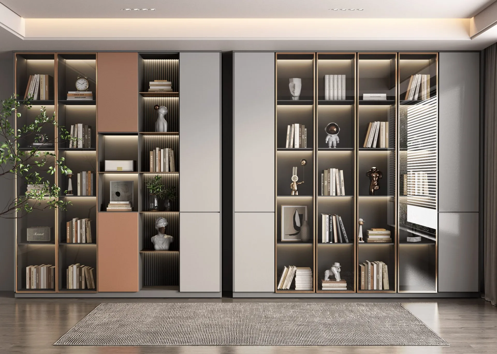 Custom Built Simple Nordic Modern Combination Cabinet Bookshelf With Table