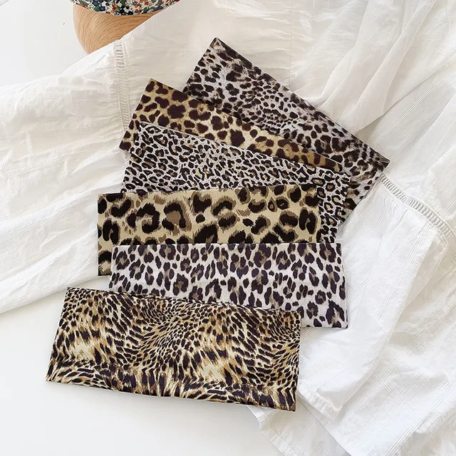 Custom Printed Logo Headband Retro Leopard Stretchy Wide Edge Head Band Fashion Elastic Cool Fabric Hair Headband Accessories