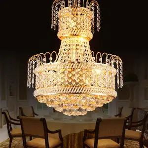 Zea Lighting Staircase Hanging Gold Plated French Empire Duplex Crystal Chandelier for Hotel Lobby