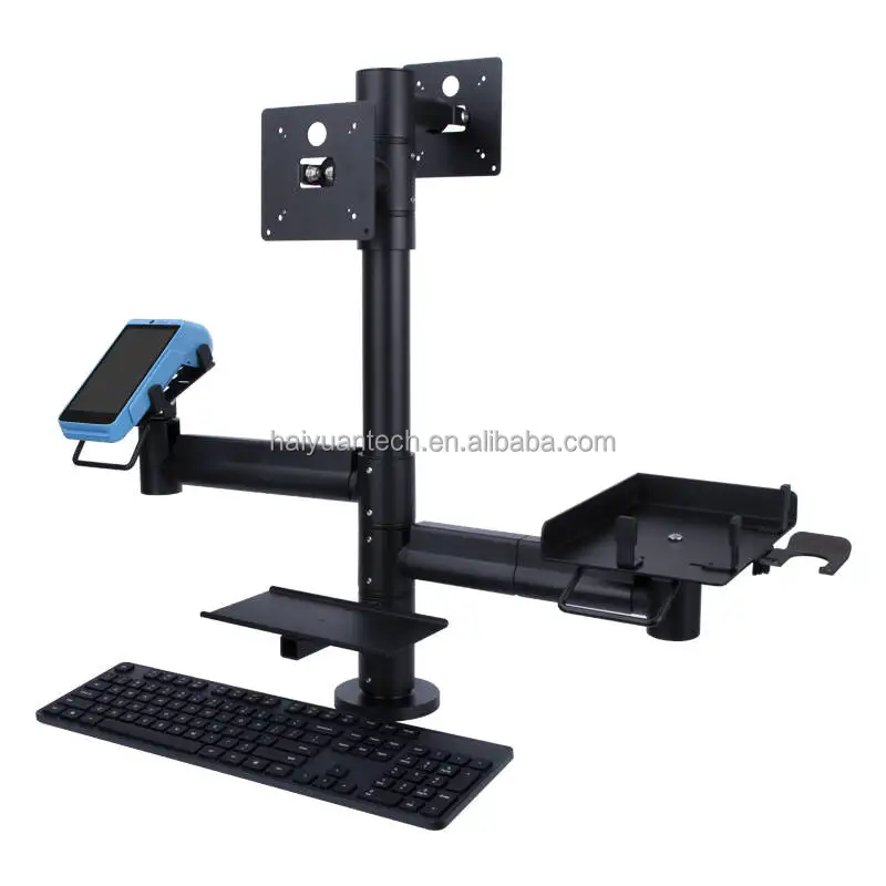 Universal Adjustable POS Terminal Holder for Retail Swivel Pos Pole Mount Holder with Keyboard Tray