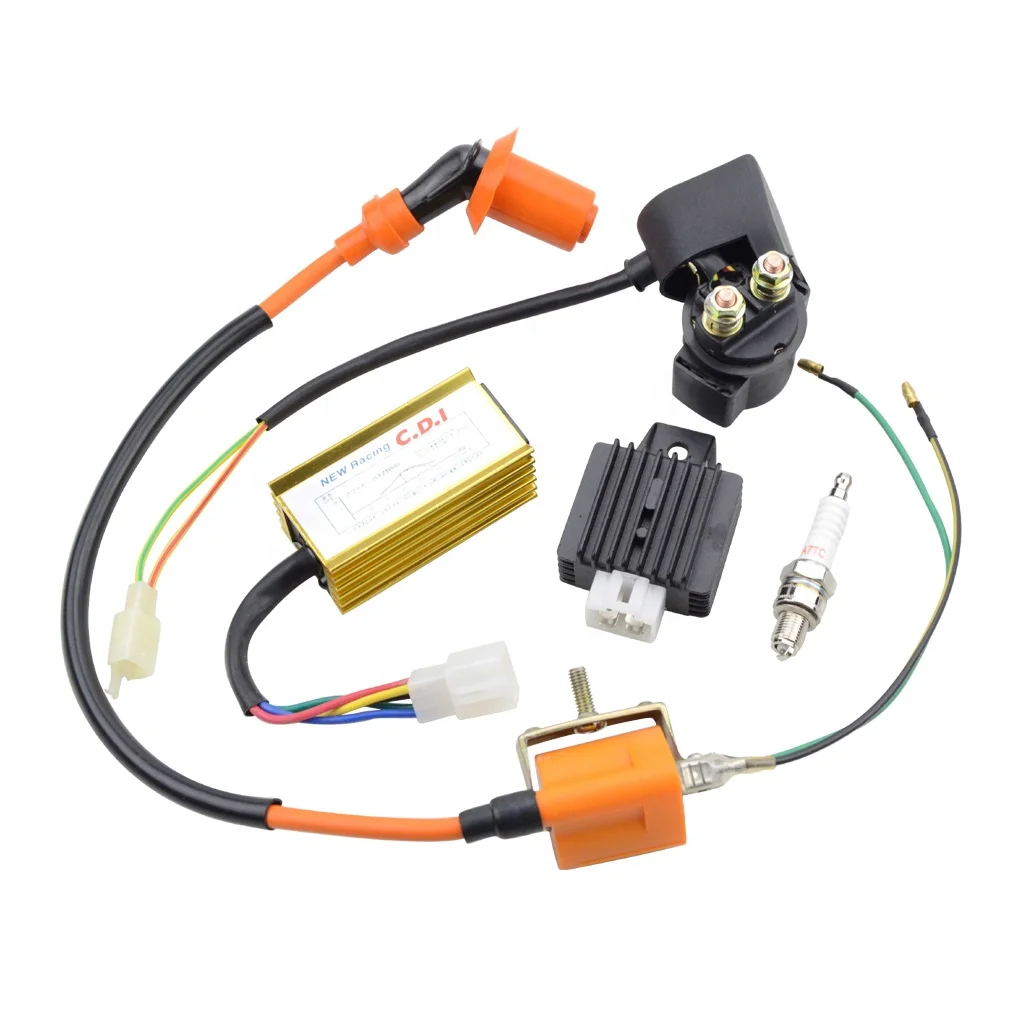 Kit Accensione Completo 5 Pin Per ATV E Minimoto 50cc-140cc - CDI, Bobina, Regolatore, Relè, Candela