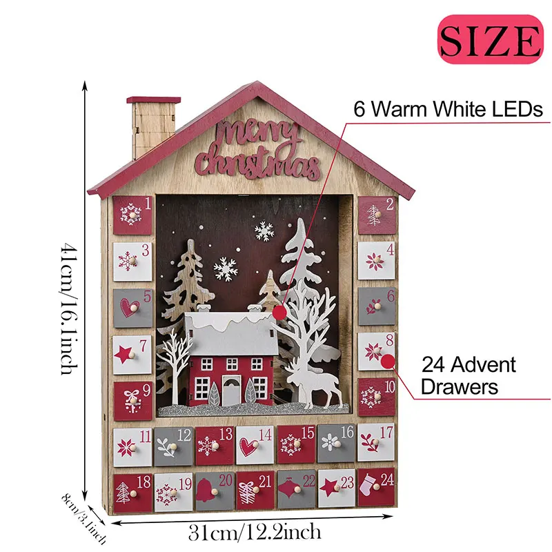 Eaglegifts Led Lighted Xmas Wooden Advent Calendar House With 24 Large ...