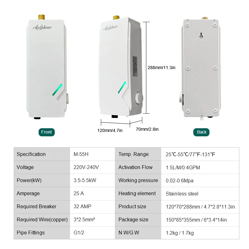 Elegant Design Space Saving Features Small Hot Electric Instant Water Heater 220v Home Tankless Electric Shower Heater