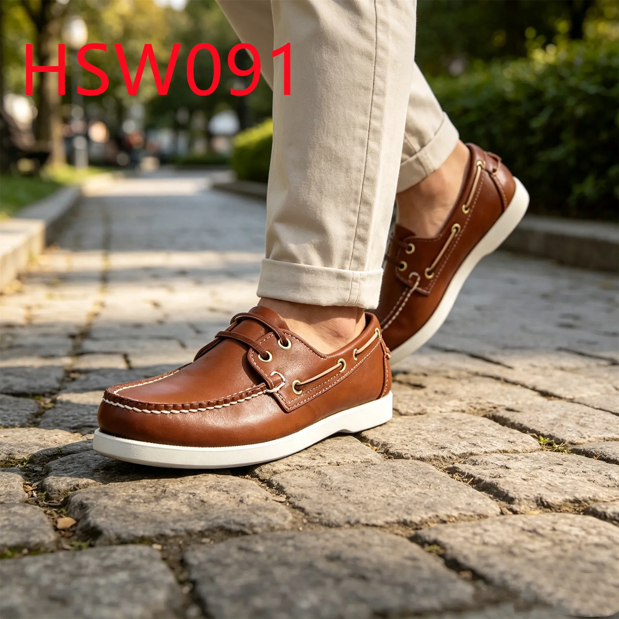 HY,City Exploration Lace-up Lowest MOQ Two Eyelet Hua Singh Boat Shoes Reduces Sweating&odor Brown Color Moccasin Shoes HSW091