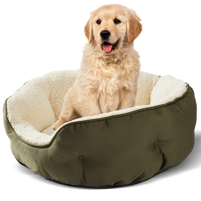 Custom made outdoor chew proof faux fur big cooling round anti anxiety heavy duty fluffy extra large bedding pet dog cat beds