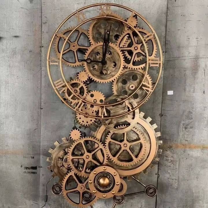 Horloge Steampunk Vintage En Métal Et Bois – Horloge De Table à Engrenages Pour Décoration Salon