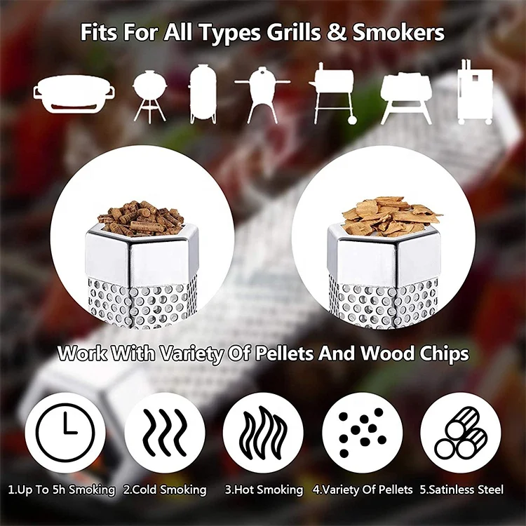 Reinscer 2 stuks rokers buis 6 pelletbuisjes voor pellet grill, roestvrij stalen grill accessoires voor houtskoolbarbecues