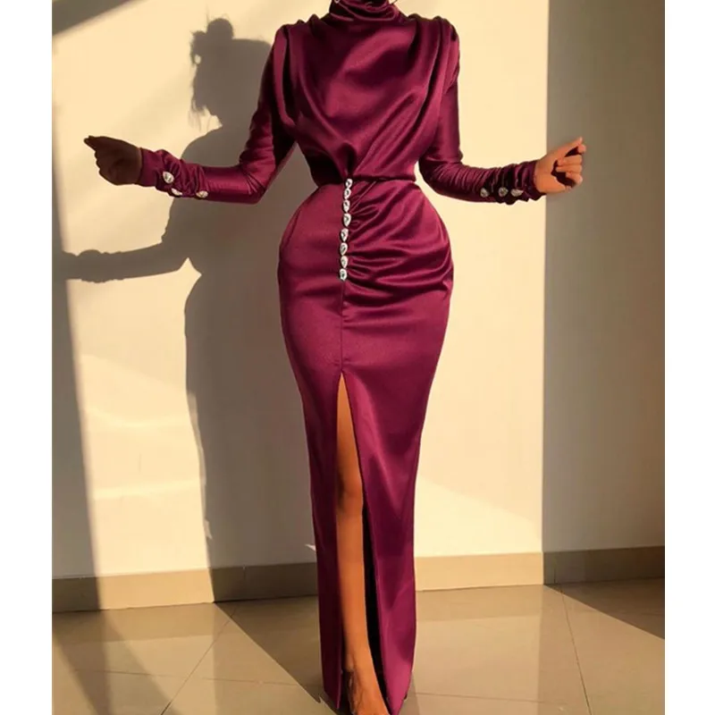 slim fit dress slacks 2023 Sexy Elegant Dress Women One Shoulder Hollow Out High Split Dress –  Divahotcouture main image 1