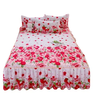 Newest Style Bedding Luxury Bed Cover Modern Floral Plant Printed Thick Fitted Skirt Sheets 150x200 Bed Skirt