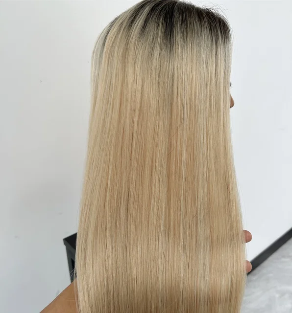 Dark Hair Root Ombre Color European Straight Human Hair Topper Unprocessed Raw Silk Base Topper For Women