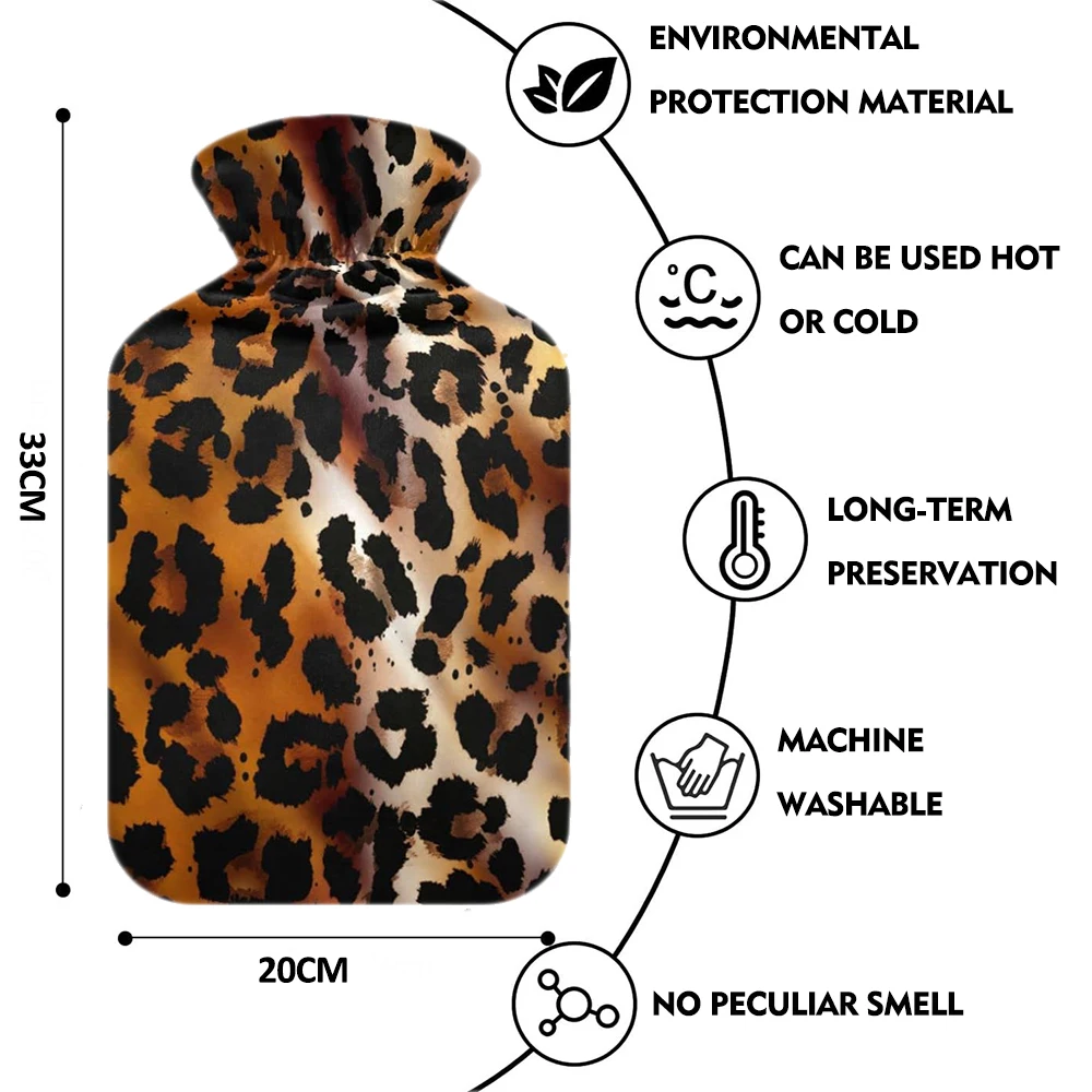 1000ml / 2000ml rubber hot water bag hand warmer hot water bottle with classic leopard fleece cover