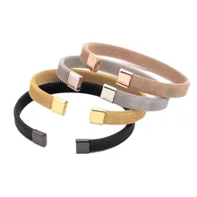 Women's 18K Gold Plated Stainless Steel for Bracelet French Style Weaving Design Adjustable Mesh Open Cuff Bangles Fashion