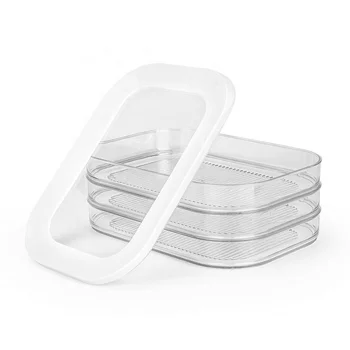 Modern 3-Layer BPA Free Transparent Plastic Fridge Organizer Bins Rectangle Stackable Boxes Food Drink Packaging via Injection