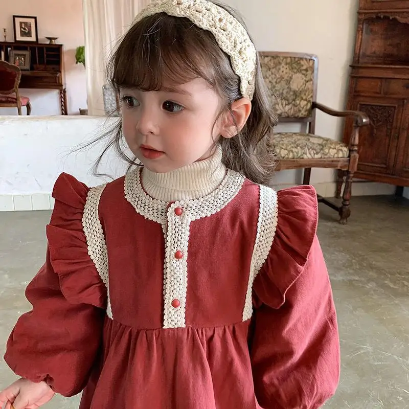 Spring 3 Years Girls Birthday Dress Baby Girls Children Red Long Sleeve Dresses