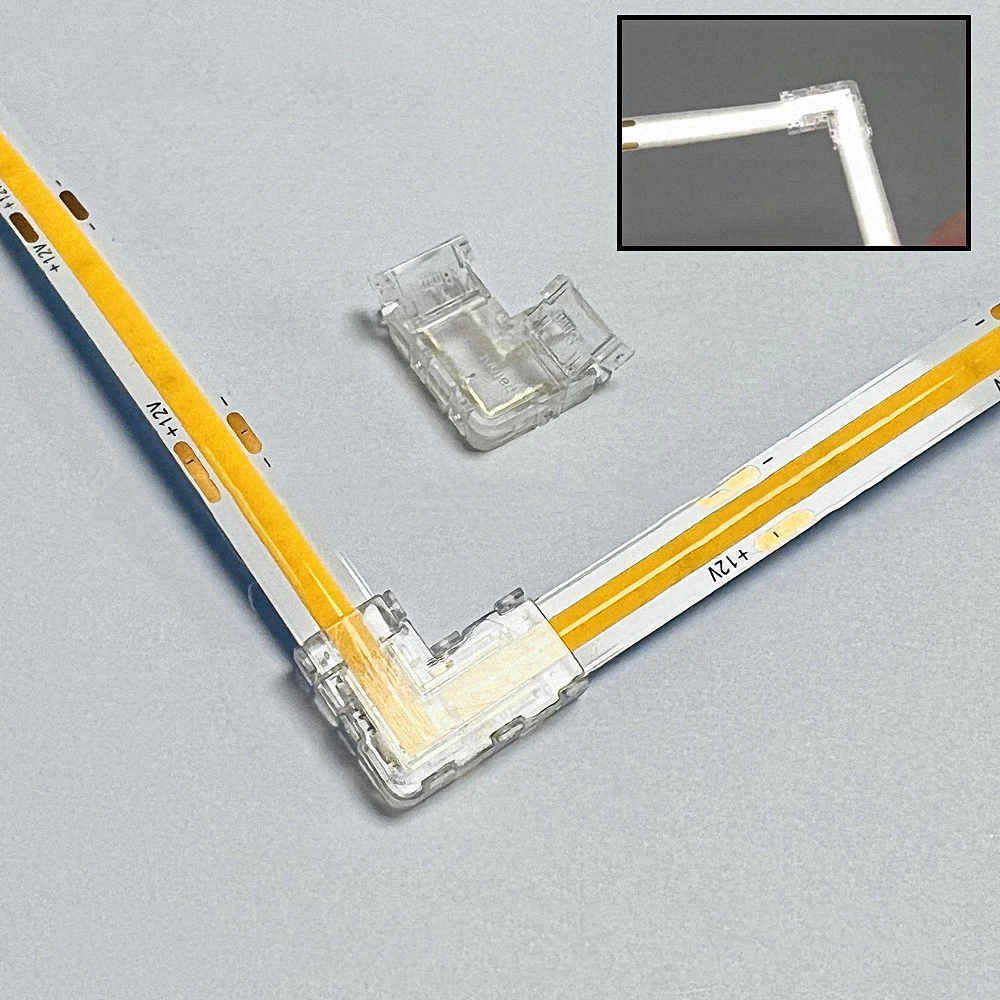Connettori A L Per Strisce LED COB 10mm - 8 Pezzi, Trasparenti, Senza Saldatura, Installazione Facile - Foto 8