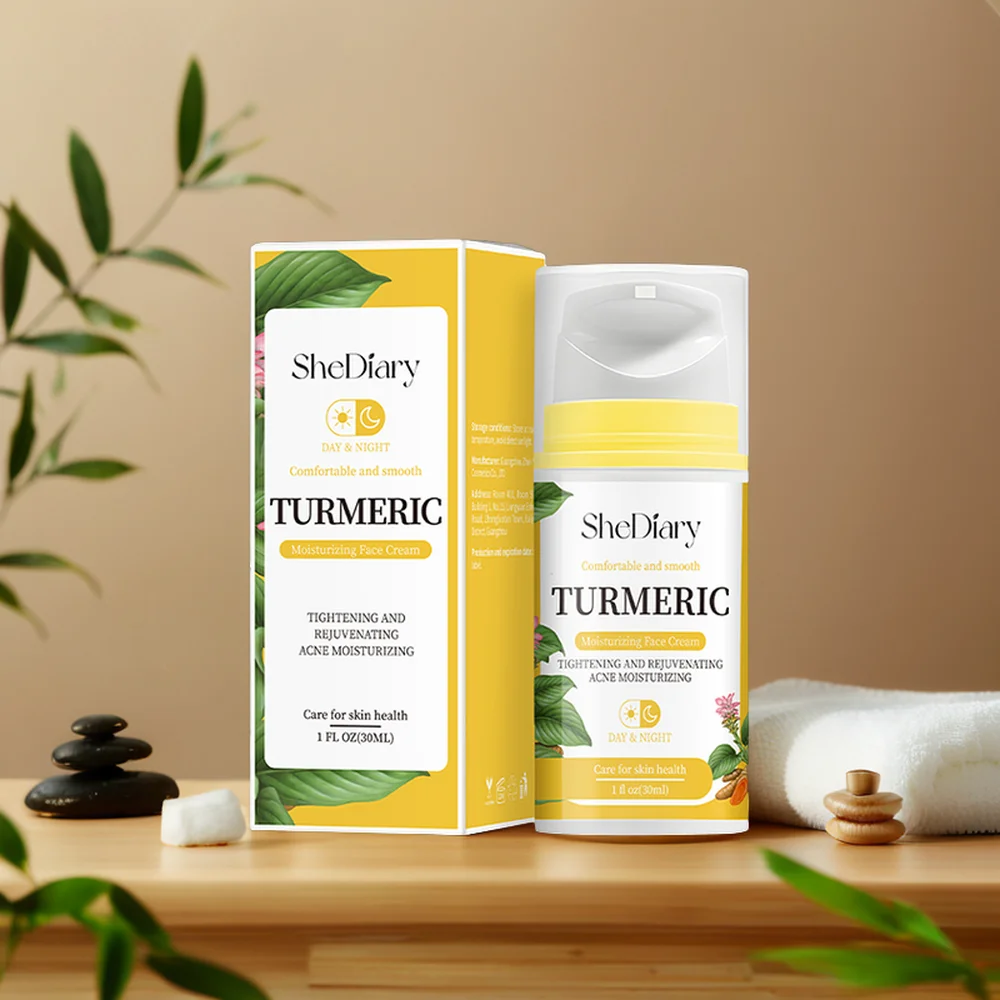 SheDiary-Crema de cúrcuma Natural orgánica, etiqueta privada, antiacné, efecto fuerte, crema facial blanqueadora de cúrcuma para tratamiento del acné