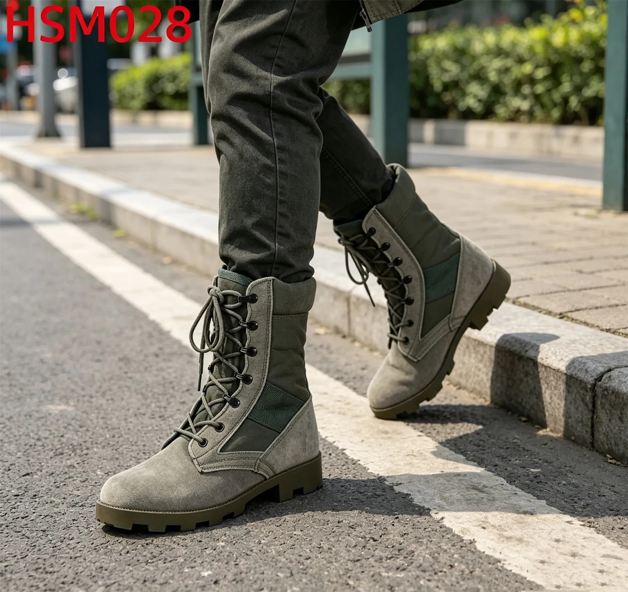 XYM,Mountain Marching Easy Hidden Green 8 Inch Hua Singh Hunting Boots Safety Practice Rip-stop Suede Leather Jungle BootsHSM028