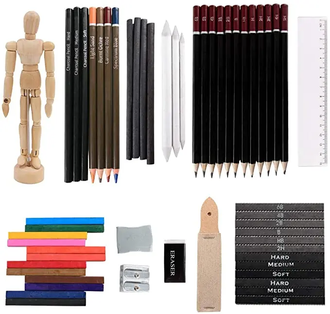 Professional Art kit, 60 Piece Drawing and Sketching Art Set, Colored  Pencils and Charcoal Pencils in Wooden Box, Art Supplies for Kids, Teens  and