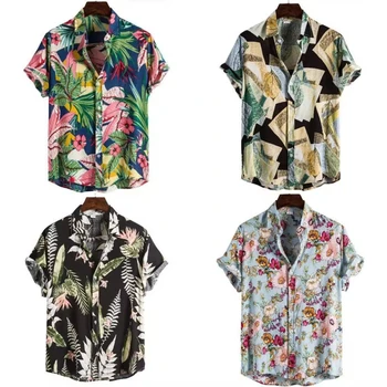 High Quality Hawaii Floral Summer Short Sleeve Shirt For Men Boxy Sleeve Beach Men Polo Shirt Cotton Plus Size Men'S Shirts