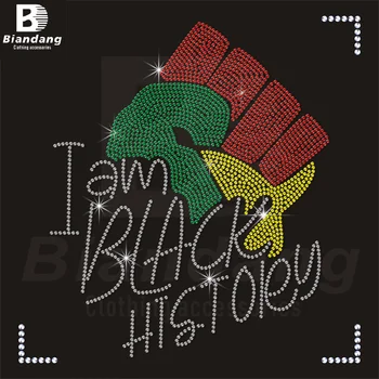 Custom Black History Rhinestone Designed Men Fist Rhinestone Applique Patch Black Lives Hotfix Rhinestones Bulk Transfers