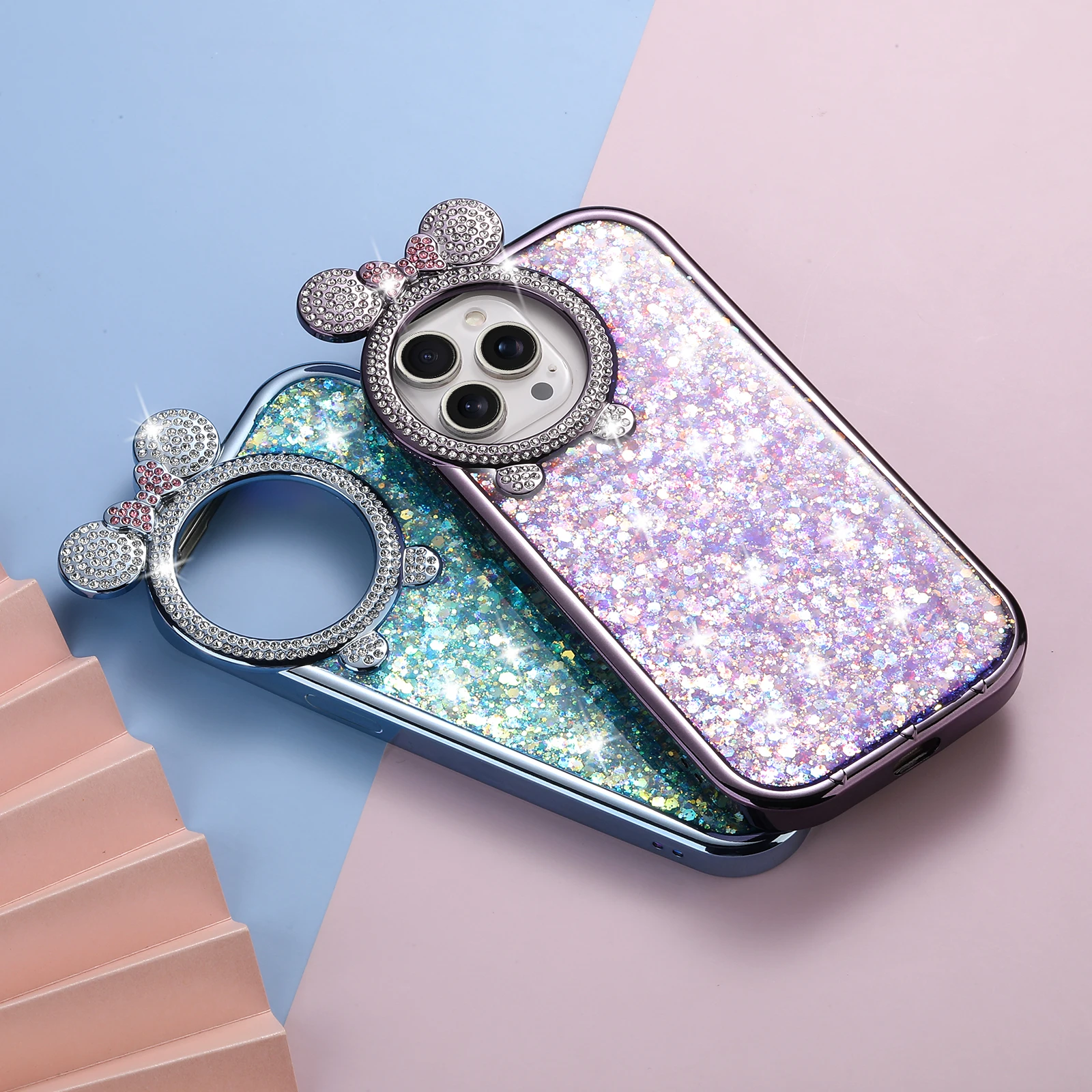 With Small Ears Gradient Diamond Phone case for iphone 13 Pro Max Cartoon Cute Shockproof case for SAM Ultra 23