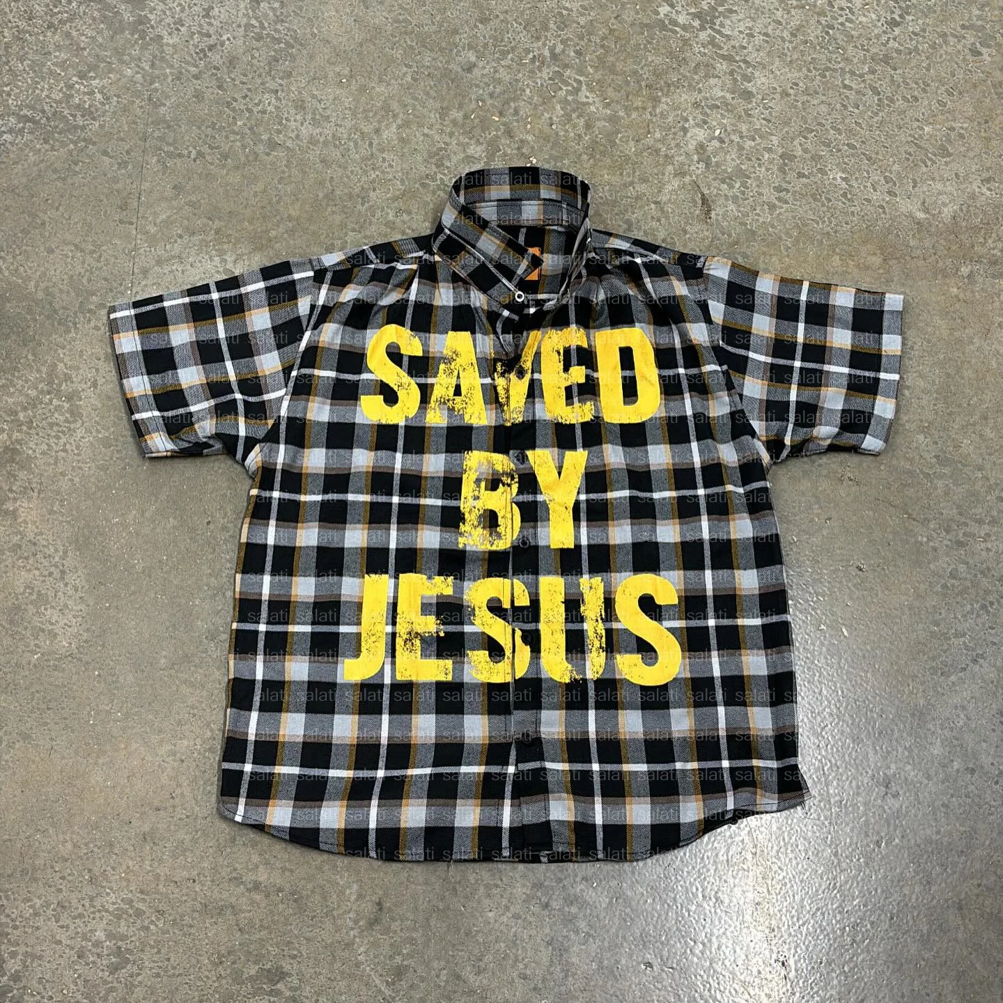 Custom Logo Streetwear Summer Cotton Button Down up Screen Print Short Sleeve Tshirt Oversized T-shirt Plaid Polo Shirts for Men gallery 3