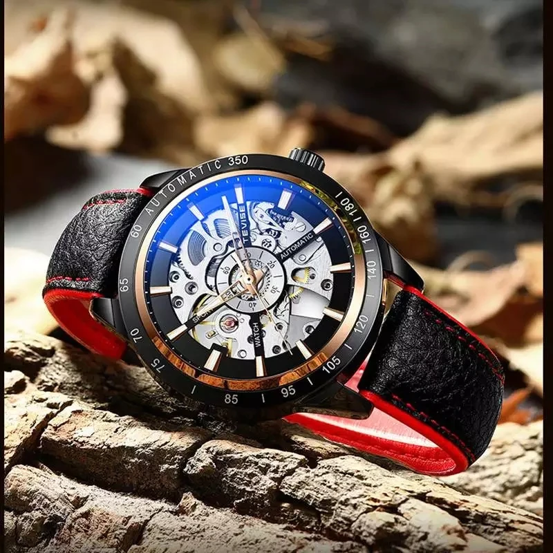 TEVISE T868 New Design Fashion Mens Mechanical Watch Genuine Leather Strap  Water Resistant Automatic All Type Sports Watch