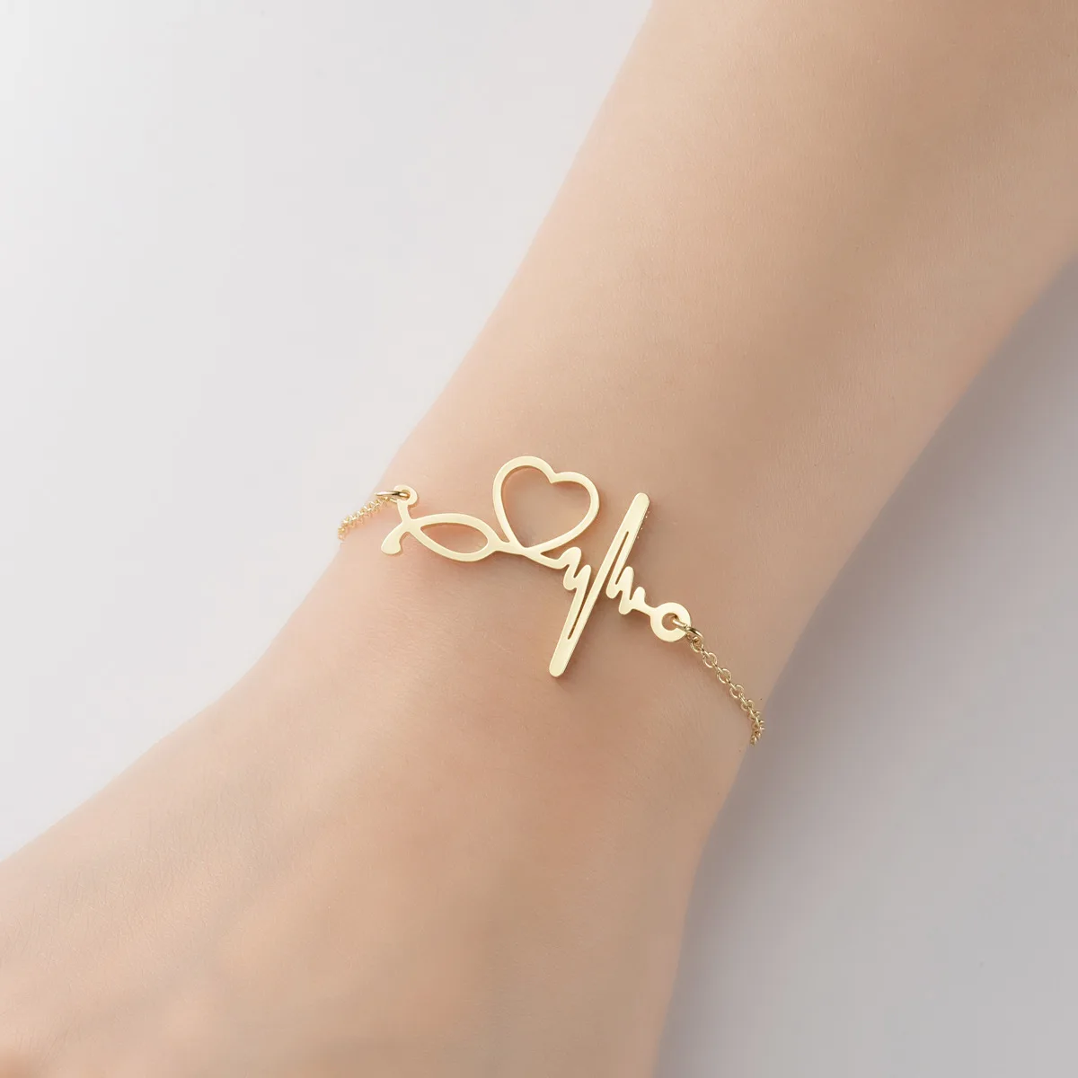 Stethoscope Heartbeat Gold Bracelets Women Love Heart Stainless Steel  Medical Nurse Doctor Lover Bangle