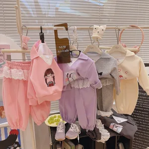 Girls' Denim Solid Casual Sports Jogger Pants Spring/Autumn New Style Loose Cuffed Wide Leg 2 Pieces Sets Clothes