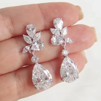 CAOSHI 2022 New Wedding Jewelry 925 Silver Color Leaf Zircon Bridal Earrings For Women Trendy Crystal Bling Drop Earrings